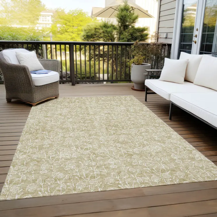 3' X 5' Beige And Ivory Floral Washable Indoor Outdoor Area Rug