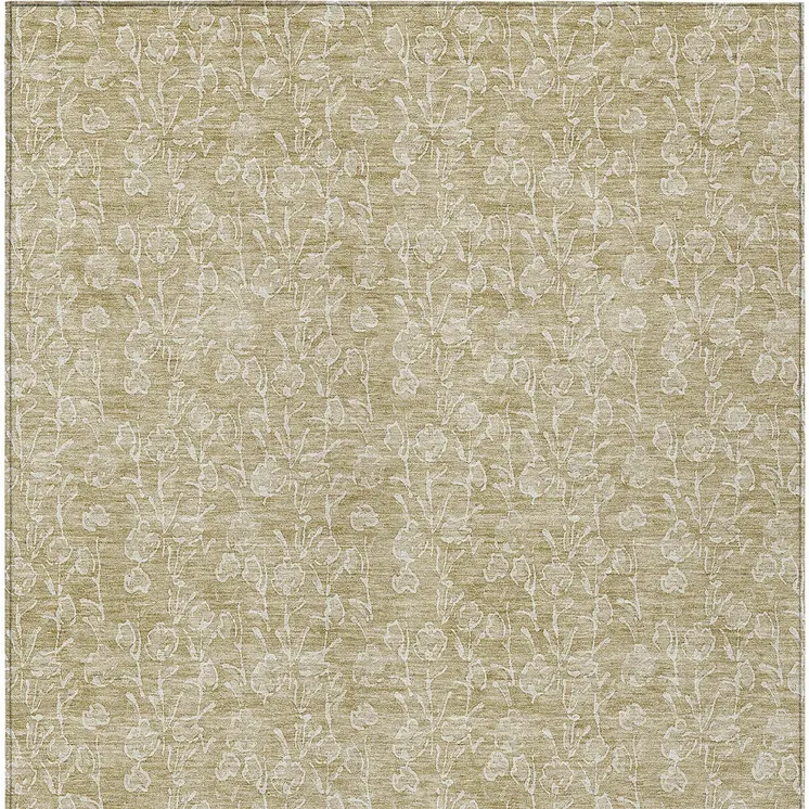8' X 10' Beige And Ivory Floral Washable Indoor Outdoor Area Rug