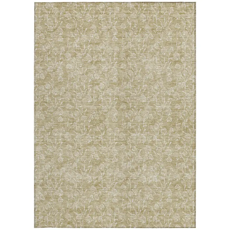 10' X 14' Beige And Ivory Floral Washable Indoor Outdoor Area Rug