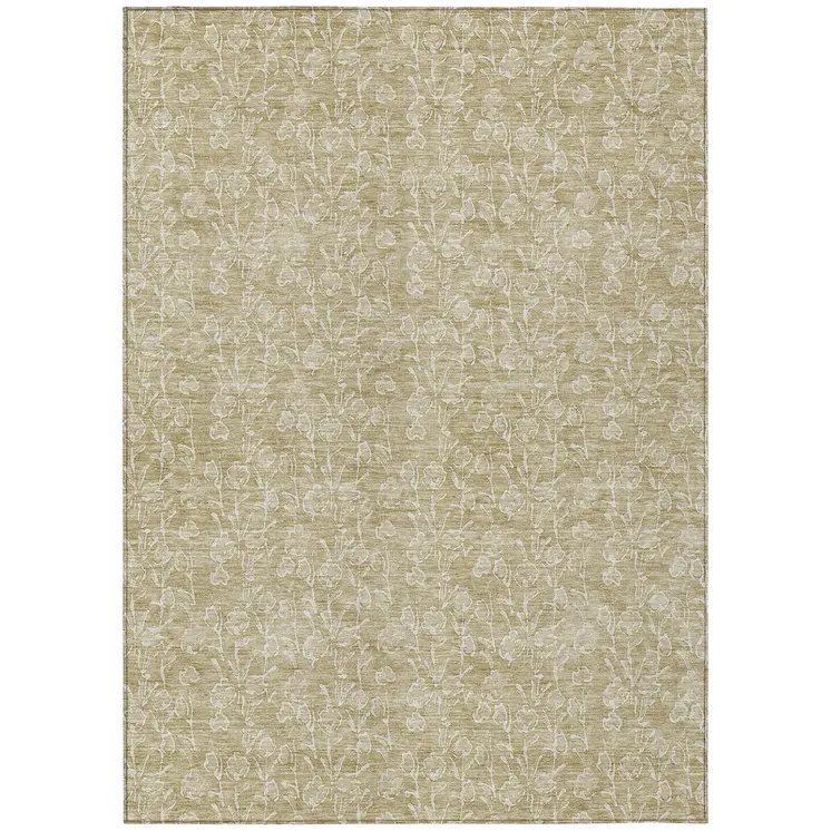 10' X 14' Beige And Ivory Floral Washable Indoor Outdoor Area Rug