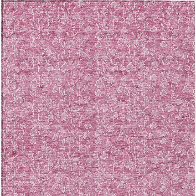 5' X 8' Blush And Ivory Floral Washable Indoor Outdoor Area Rug