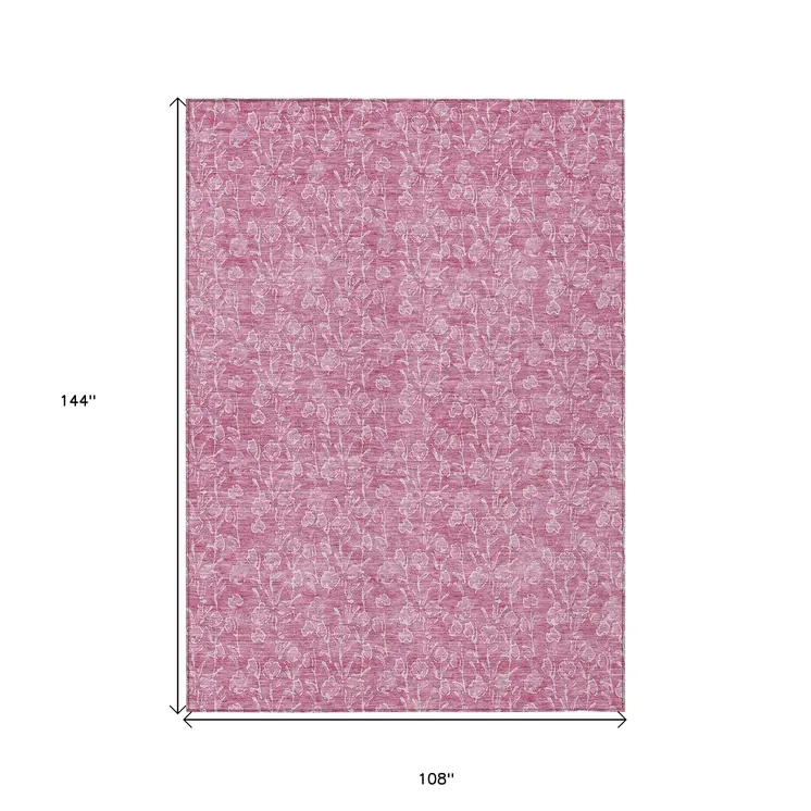 9' X 12' Blush And Ivory Floral Washable Indoor Outdoor Area Rug