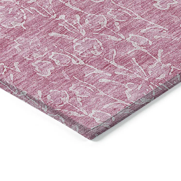 9' X 12' Blush And Ivory Floral Washable Indoor Outdoor Area Rug