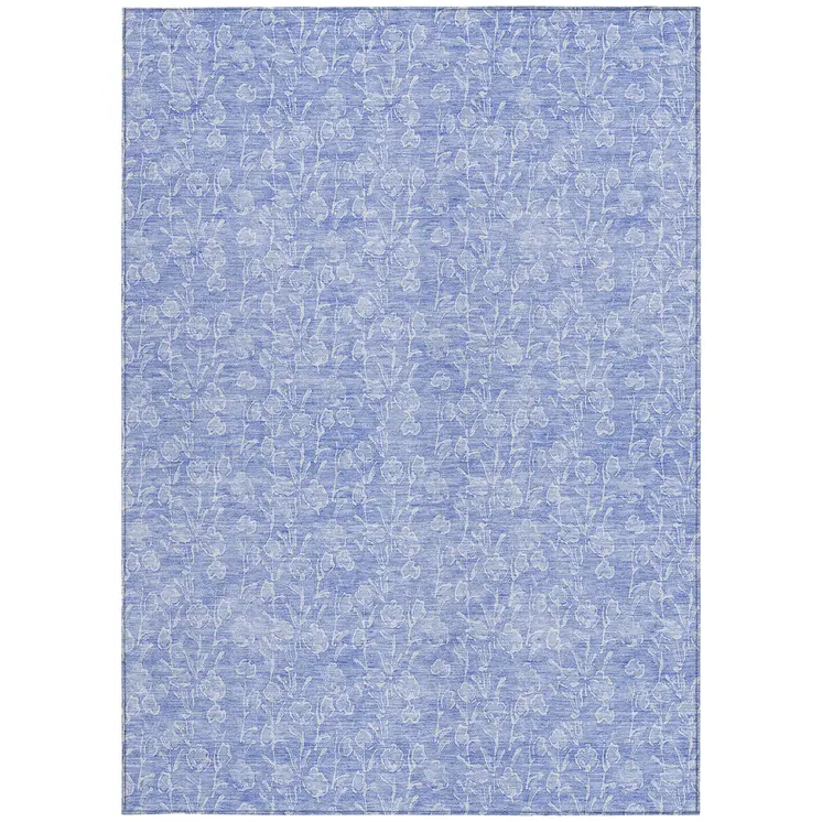 3' X 5' Denim Blue And Ivory Floral Washable Indoor Outdoor Area Rug