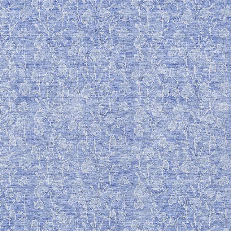 5' X 8' Denim Blue And Ivory Floral Washable Indoor Outdoor Area Rug