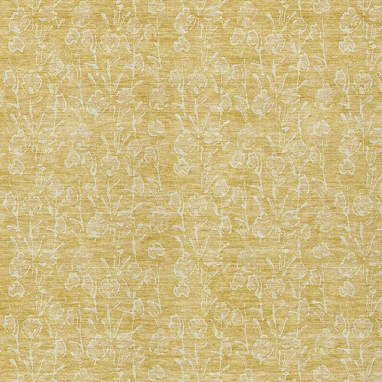 5' X 8' Gold And Ivory Floral Washable Indoor Outdoor Area Rug