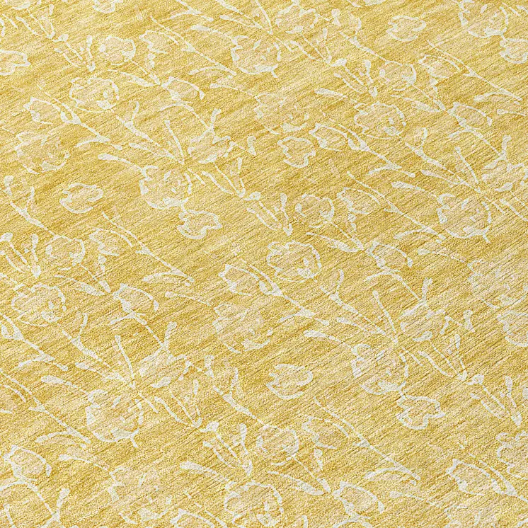 8' Gold And Ivory Round Floral Washable Indoor Outdoor Area Rug