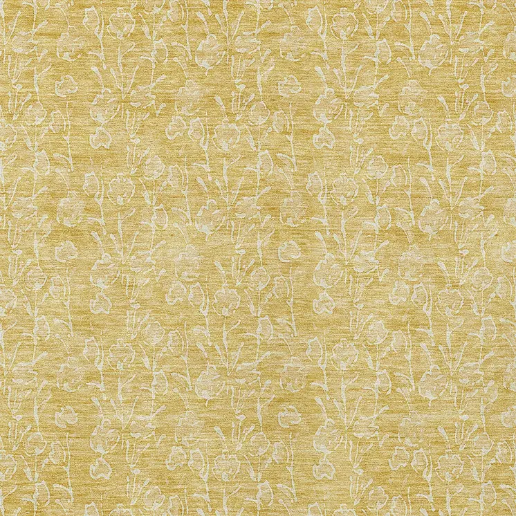 8' X 10' Gold And Ivory Floral Washable Indoor Outdoor Area Rug