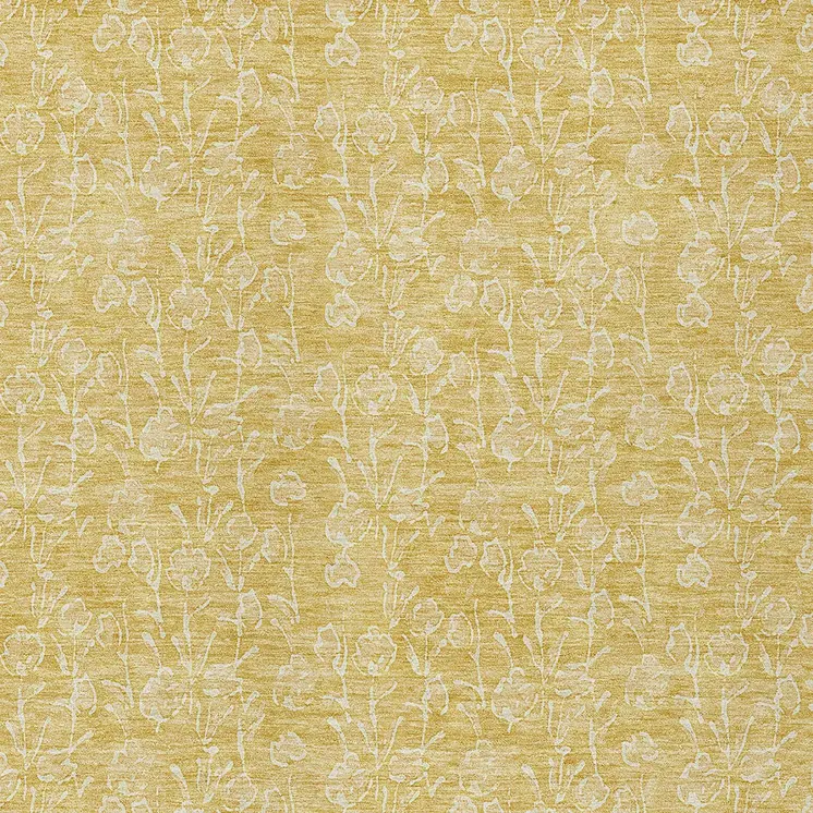 9' X 12' Gold And Ivory Floral Washable Indoor Outdoor Area Rug