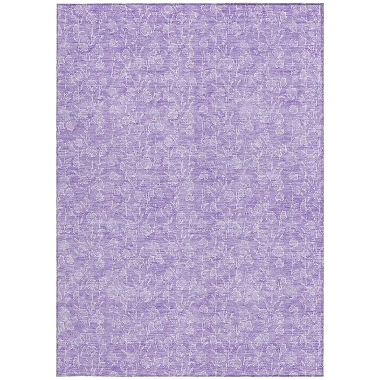 3' X 5' Lilac And Ivory Floral Washable Indoor Outdoor Area Rug