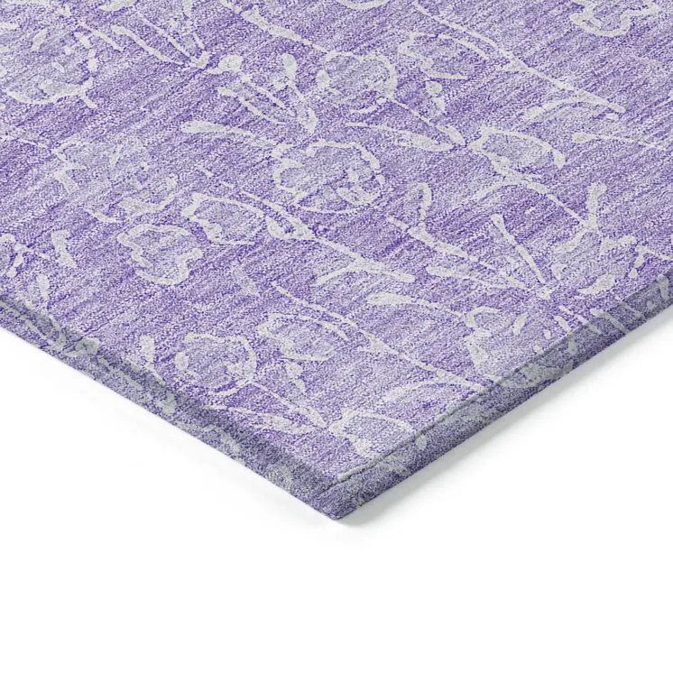 3' X 5' Lilac And Ivory Floral Washable Indoor Outdoor Area Rug
