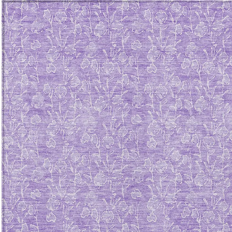 3' X 5' Lilac And Ivory Floral Washable Indoor Outdoor Area Rug