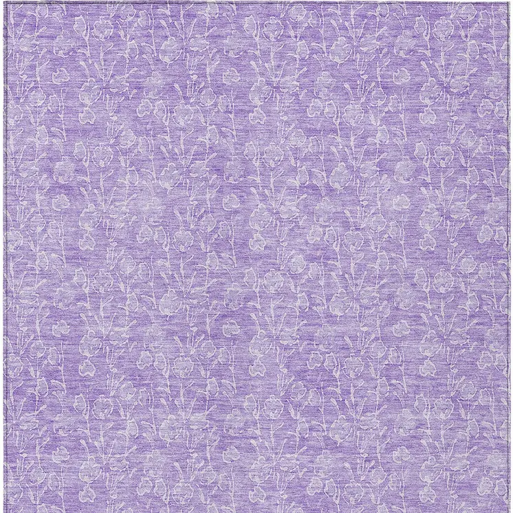 8' X 10' Lilac And Ivory Floral Washable Indoor Outdoor Area Rug