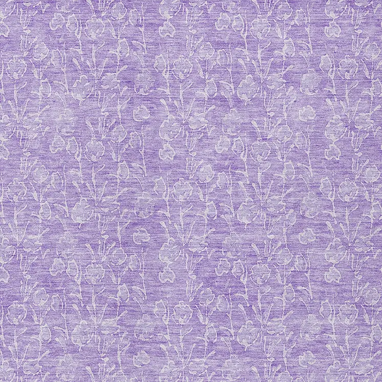 9' X 12' Lilac And Ivory Floral Washable Indoor Outdoor Area Rug