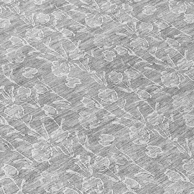 8' Silver And Ivory Round Floral Washable Indoor Outdoor Area Rug