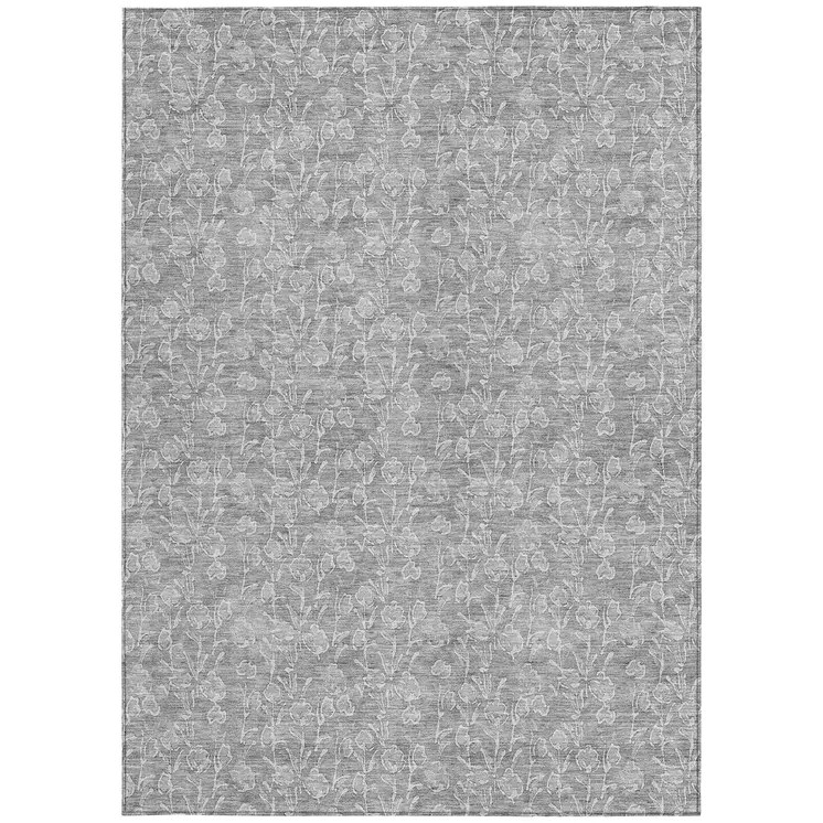 8' X 10' Silver And Ivory Floral Washable Indoor Outdoor Area Rug