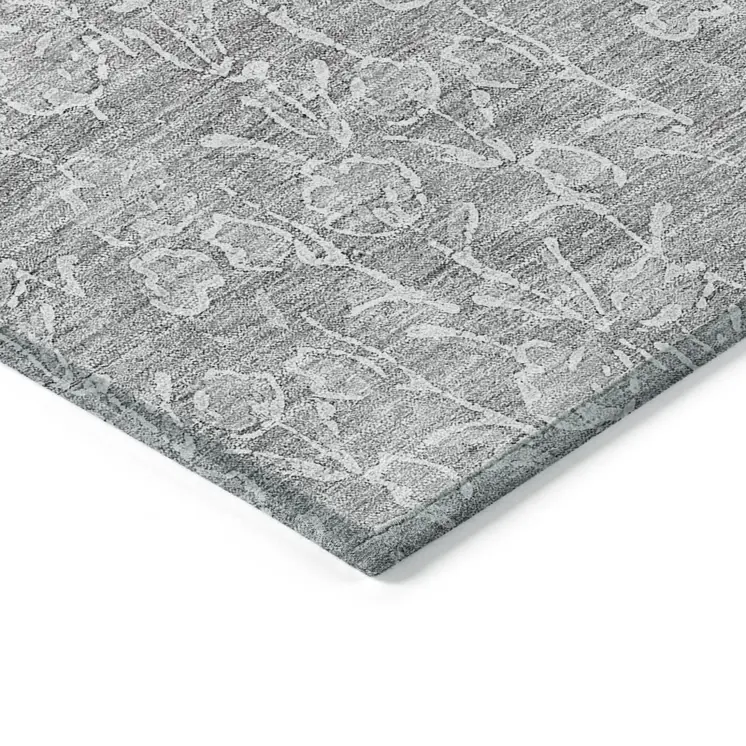 8' X 10' Silver And Ivory Floral Washable Indoor Outdoor Area Rug