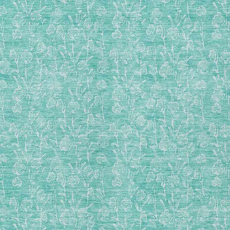 8' X 10' Teal Blue And Ivory Floral Washable Indoor Outdoor Area Rug