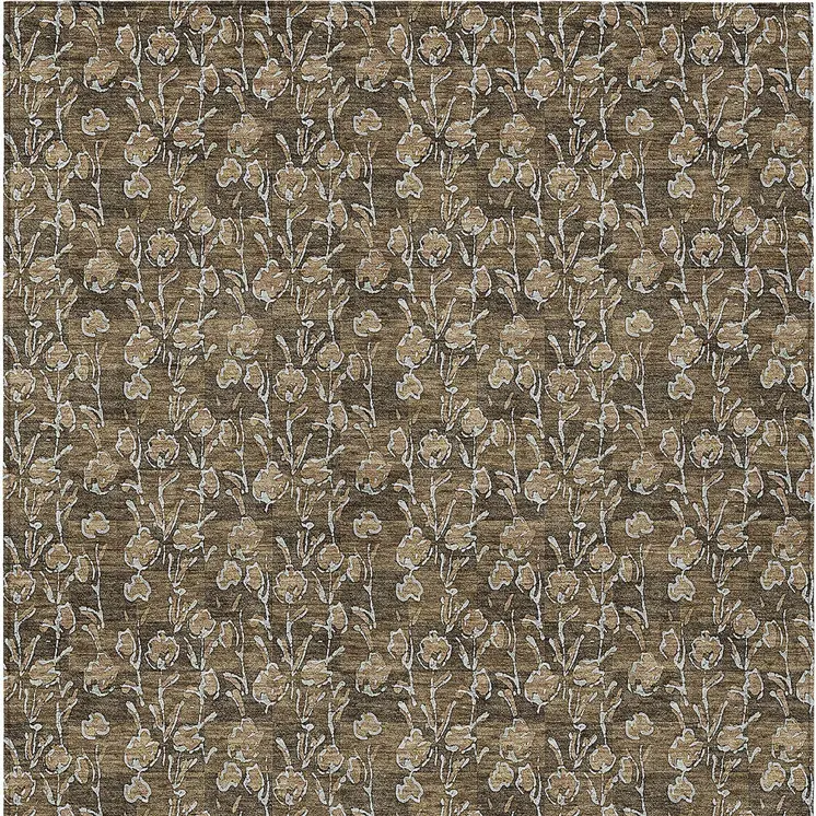 3' X 5' Brown And Ivory Floral Washable Indoor Outdoor Area Rug