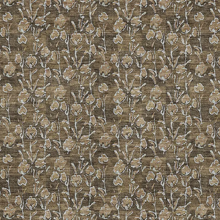 3' X 5' Brown And Ivory Floral Washable Indoor Outdoor Area Rug
