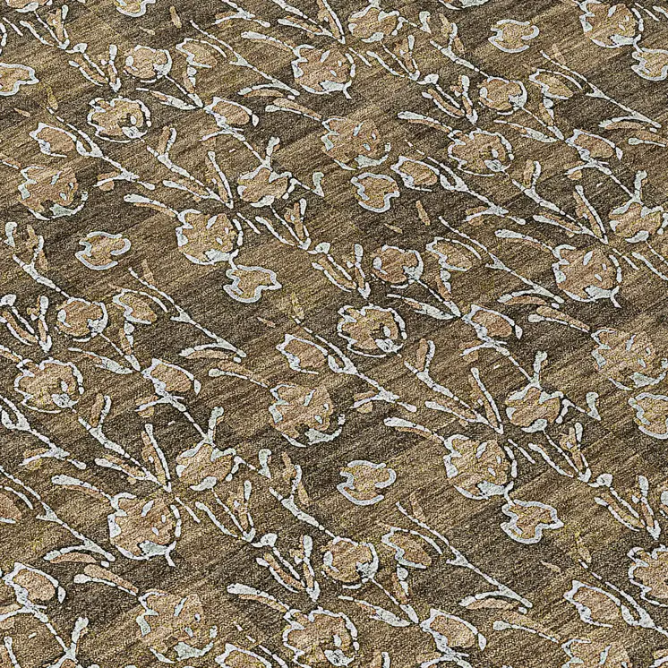 5' X 8' Brown And Ivory Floral Washable Indoor Outdoor Area Rug