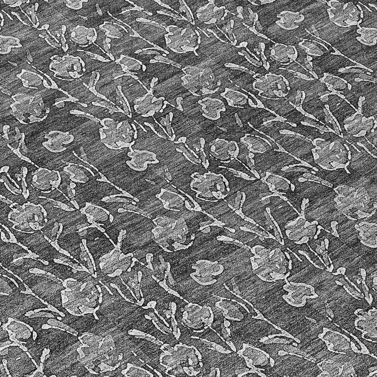 8' Gray Charcoal And Silver Round Floral Washable Indoor Outdoor Area Rug