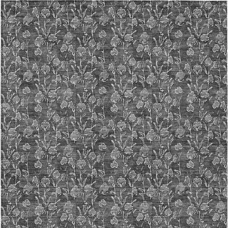 9' X 12' Gray Charcoal And Silver Floral Washable Indoor Outdoor Area Rug