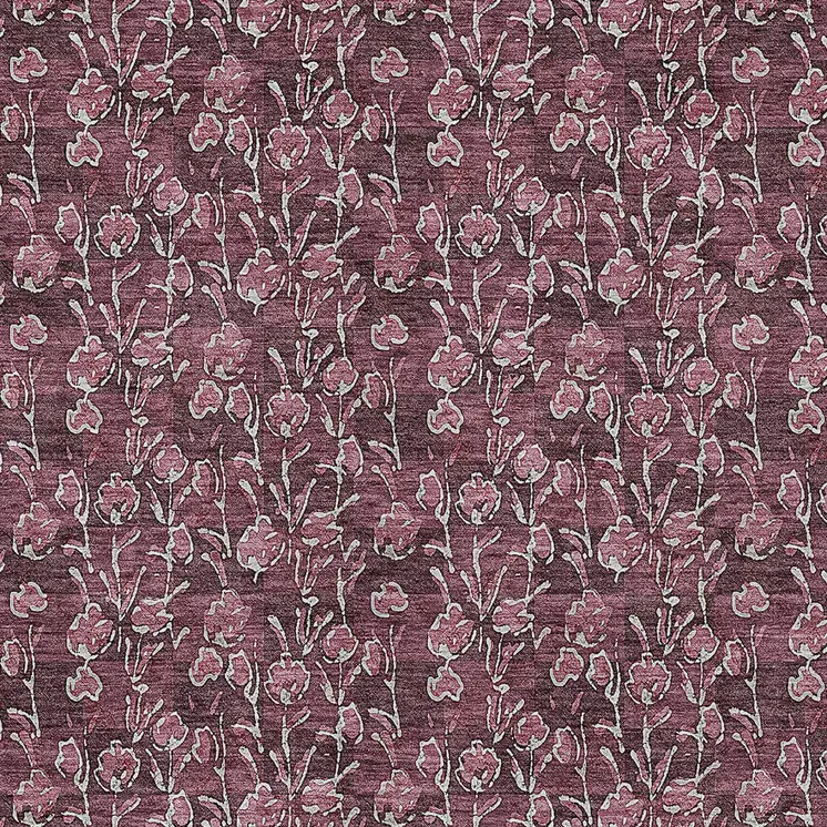 5' X 8' Merlot Mauve And Ivory Floral Washable Indoor Outdoor Area Rug