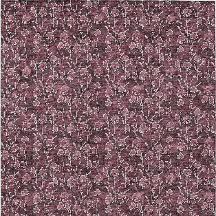 10' X 14' Merlot Mauve And Ivory Floral Washable Indoor Outdoor Area Rug