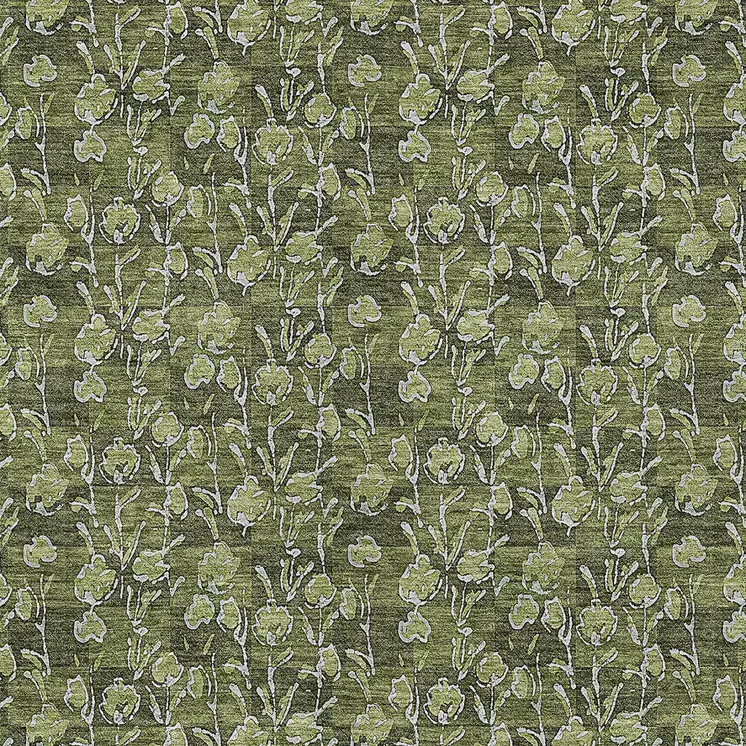 3' X 5' Olive Green Artichoke Green And Ivory Floral Washable Indoor Outdoor Area Rug