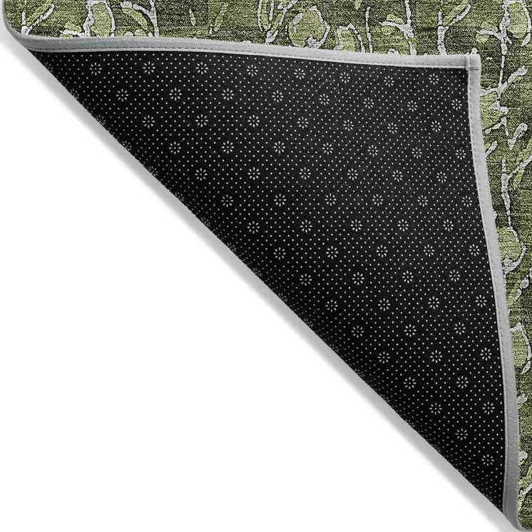 9' X 12' Olive Green Artichoke Green And Ivory Floral Washable Indoor Outdoor Area Rug