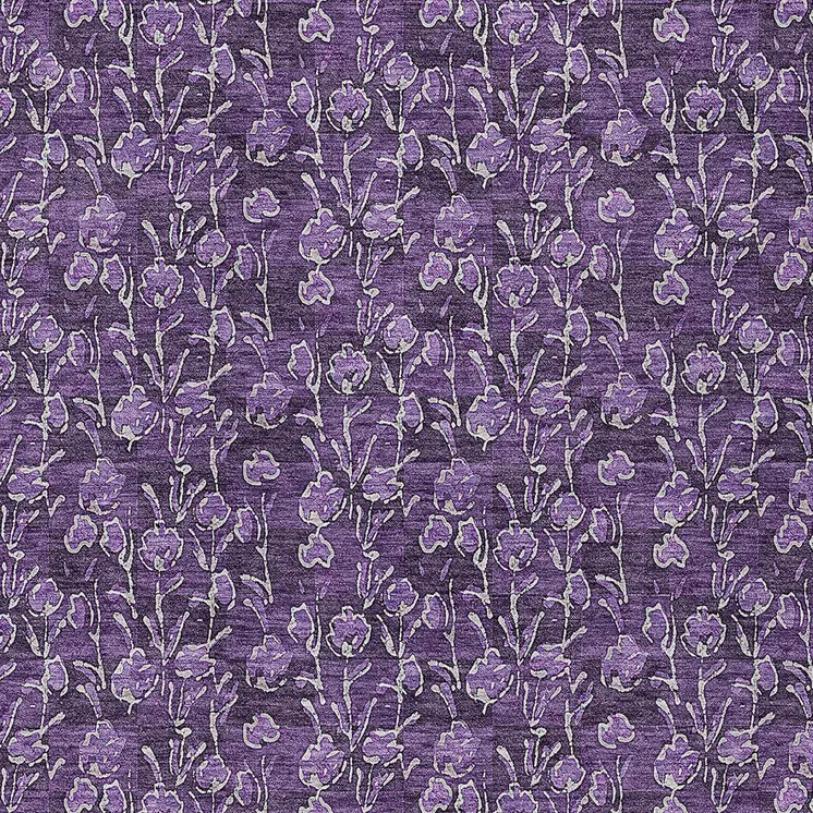 3' X 5' Purple Eggplant And Ivory Floral Washable Indoor Outdoor Area Rug
