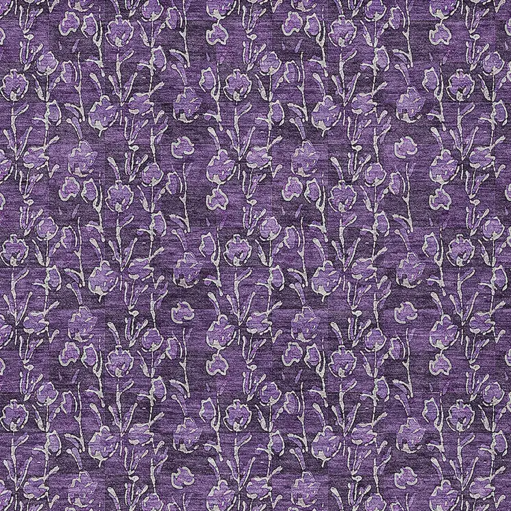 10' X 14' Purple Eggplant And Ivory Floral Washable Indoor Outdoor Area Rug