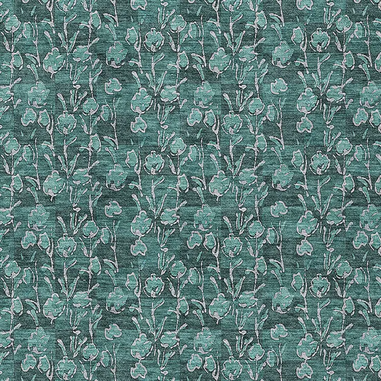 3' X 5' Teal Blue Aqua And Ivory Floral Washable Indoor Outdoor Area Rug