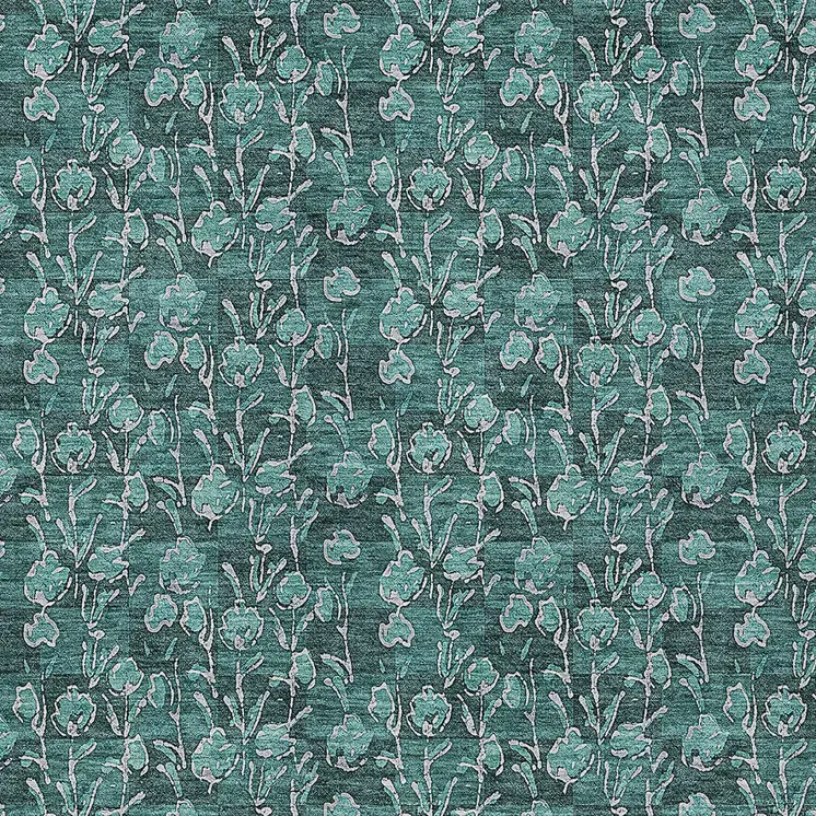 5' X 8' Teal Blue Aqua And Ivory Floral Washable Indoor Outdoor Area Rug