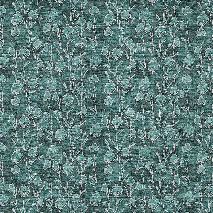 8' X 10' Teal Blue Aqua And Ivory Floral Washable Indoor Outdoor Area Rug