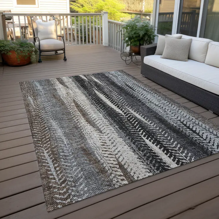 3' X 5' Brown Gray And Ivory Botanical Leaves Washable Indoor Outdoor Area Rug