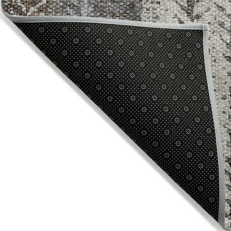 8' X 10' Brown Gray And Ivory Botanical Leaves Washable Indoor Outdoor Area Rug