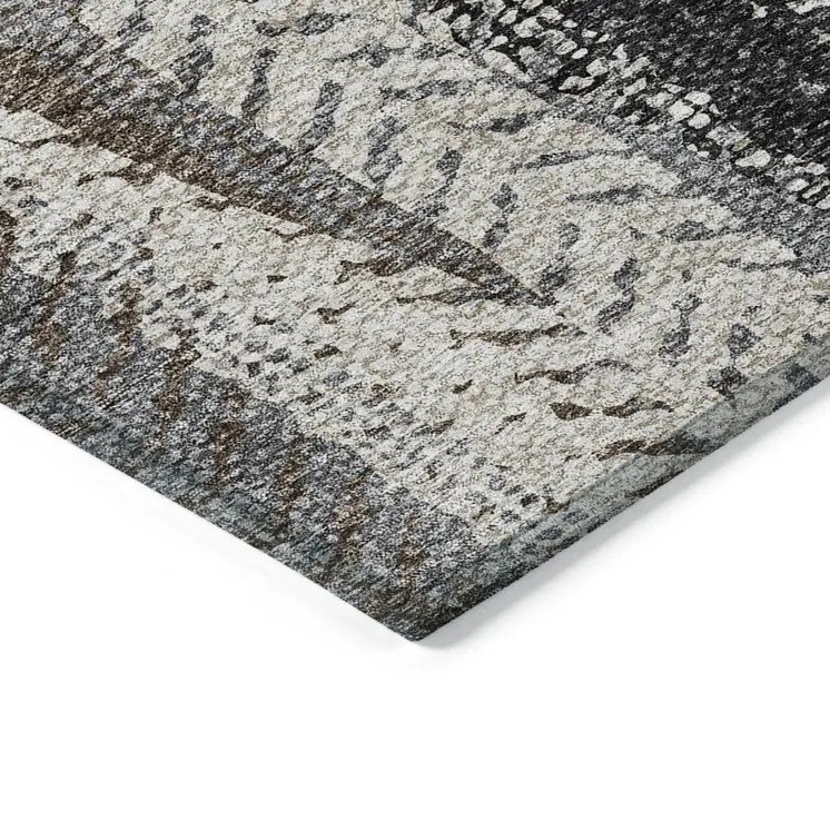 8' X 10' Brown Gray And Ivory Botanical Leaves Washable Indoor Outdoor Area Rug