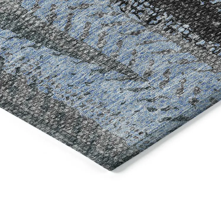 5' X 8' Blue Gray And Charcoal Botanical Leaves Washable Indoor Outdoor Area Rug