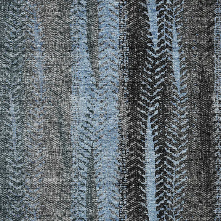 10' X 14' Blue Gray And Charcoal Botanical Leaves Washable Indoor Outdoor Area Rug