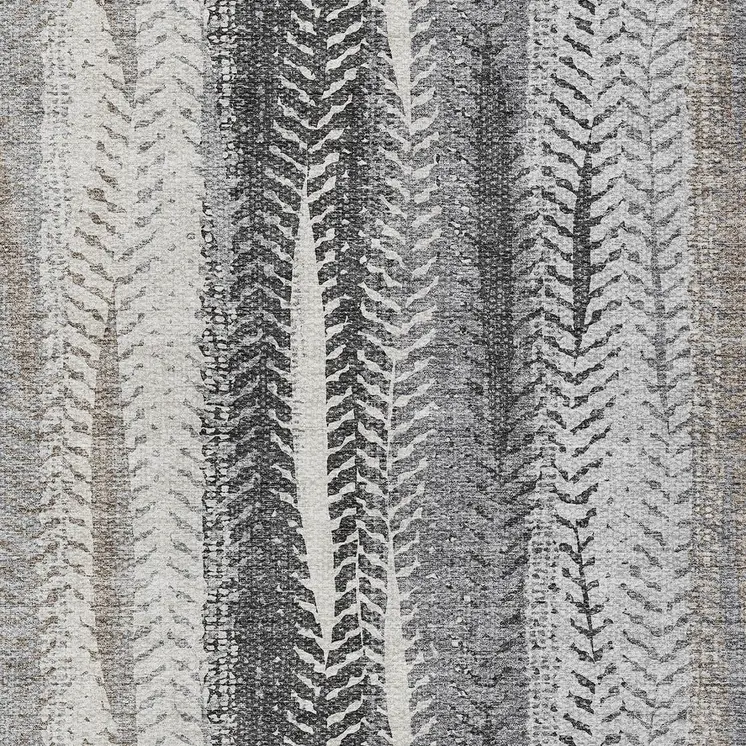 5' X 8' Khaki Ivory And Gray Botanical Leaves Washable Indoor Outdoor Area Rug