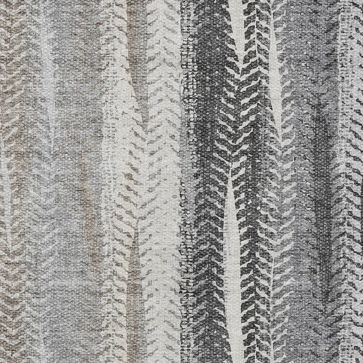 9' X 12' Khaki Ivory And Gray Botanical Leaves Washable Indoor Outdoor Area Rug