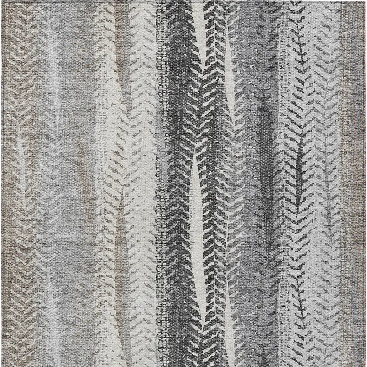 10' X 14' Khaki Ivory And Gray Botanical Leaves Washable Indoor Outdoor Area Rug