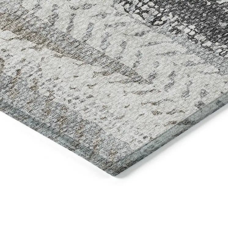 10' X 14' Khaki Ivory And Gray Botanical Leaves Washable Indoor Outdoor Area Rug