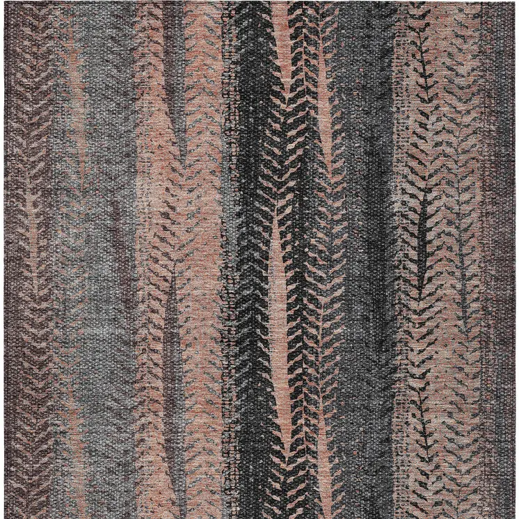 5' X 8' Blue Charcoal And Copper Botanical Leaves Washable Indoor Outdoor Area Rug