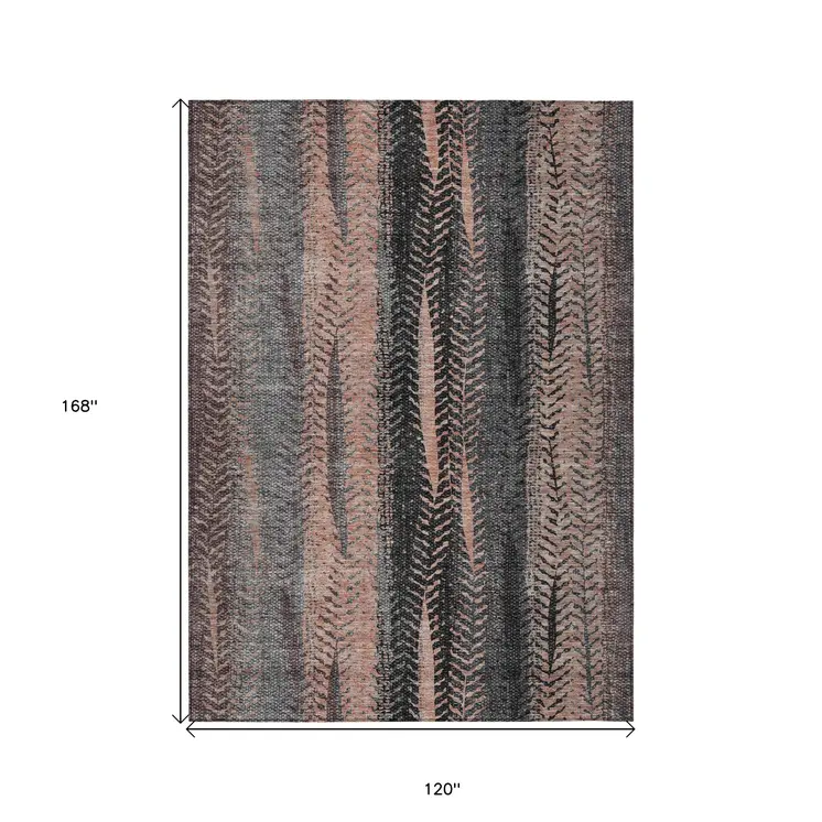 10' X 14' Blue Charcoal And Copper Botanical Leaves Washable Indoor Outdoor Area Rug