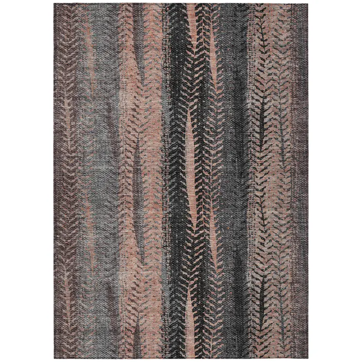 10' X 14' Blue Charcoal And Copper Botanical Leaves Washable Indoor Outdoor Area Rug
