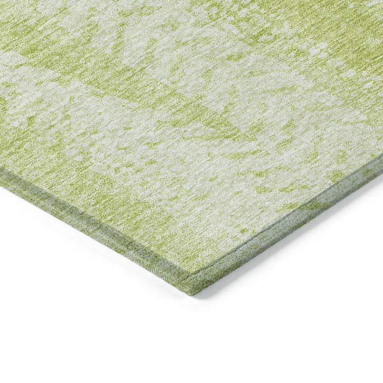 3' X 5' Artichoke Green And Ivory Botanical Leaves Washable Indoor Outdoor Area Rug