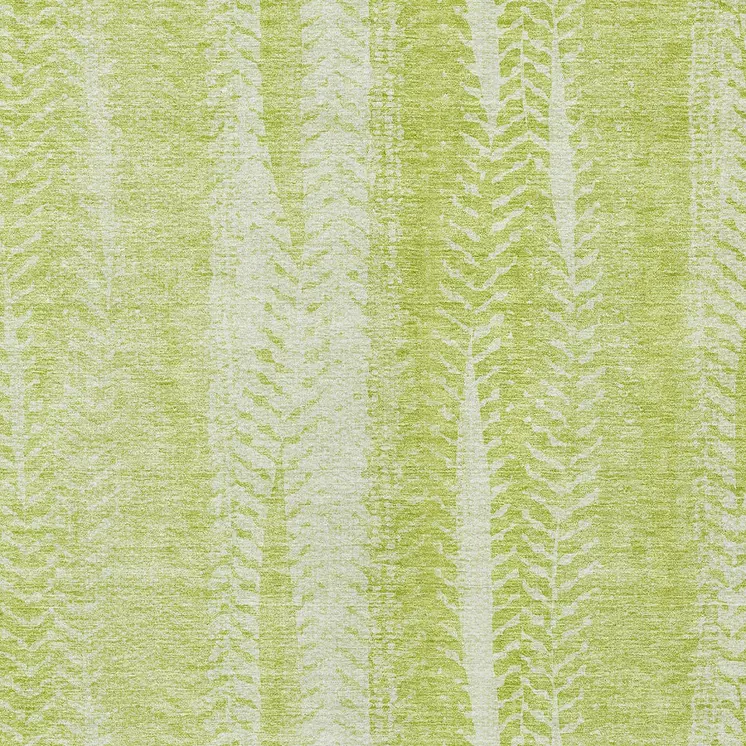 3' X 5' Artichoke Green And Ivory Botanical Leaves Washable Indoor Outdoor Area Rug
